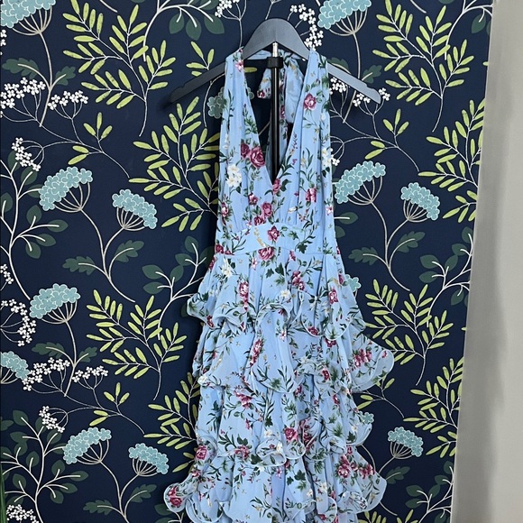 In Bloom Dresses & Skirts - In Bloom Blue Floral Backless Dress Size M